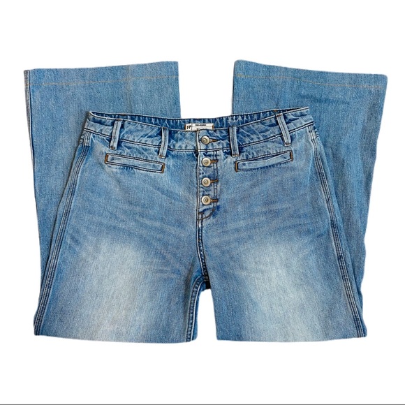 Free People Denim - Free People Highrise Light Washed Wide Leg Denim Button Fly Jeans